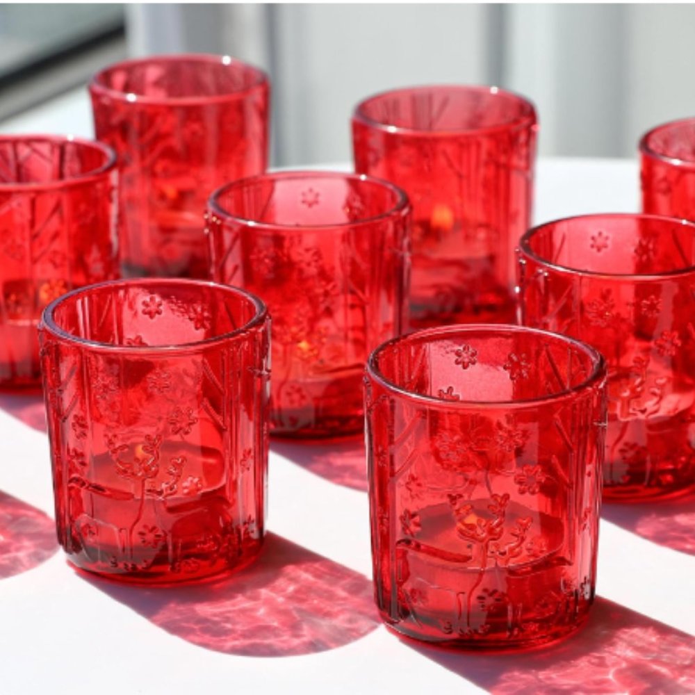 Red Reindeer - Glass Votive & Tealight Candle Holders - Winter Holidays Decor
